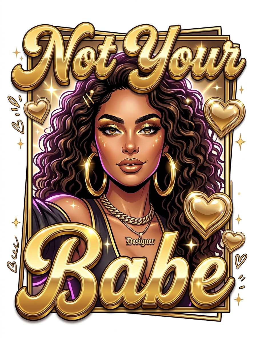 Example glam slogan shirt design generated from HER Tee Bot prompts.